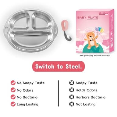 Mrs. Chou Stainless Steel Baby Suction Plates: Divided Plates for Babies and Toddlers, Made of 100% Food-Grade Materials Ideal for Baby-Led Weaning BPA-Free Toddler Feeding Dishwasher Safe PINK - Image 3