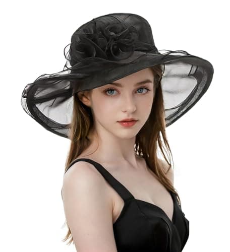 Litter Star Women's Elegant Organza Black Derby Fascinator Hat for Church, Tea Party, Weddings & Outdoor Events (Hat2-Black) - Image 1