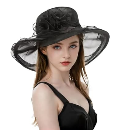 Litter Star Women's Elegant Organza Black Derby Fascinator Hat for Church, Tea Party, Weddings & Outdoor Events (Hat2-Black) - Image 1