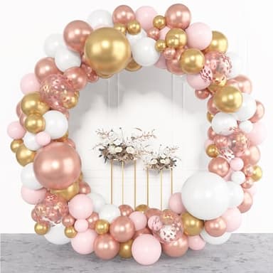 Amandir 153pcs Rose Gold Balloon Garland Arch Kit, Different Sizes 18 12 10 5 inch Pink White Gold Latex Metallic Confetti Balloons for Girls Graduation Birthday Bridal Baby Shower Party Decorations - Image 5