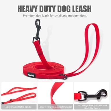 Dog Leash with Electroplated Black Hardware, Lightweight Leash with Traffic Handle, 10FT Waterproof Red Dog Lead Coated with Durable and Odor Free Material for Small and Medium Dogs - Image 4