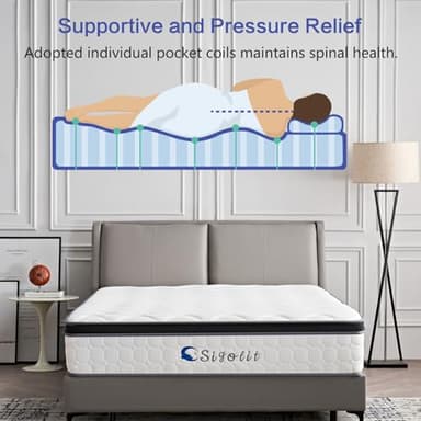 sigolit 12 Inch King Size Hybrid Mattress - Medium Firm, Memory Foam & Pocket Springs, Motion Isolation, Edge Support, Pressure Relief, Ships Compressed - Image 6