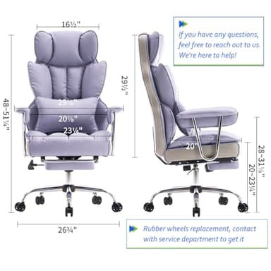 Efomao Big and Tall Office Chair 400LBS, Heavy Duty Executive Office Chair with Foot Rest, Home Office Desk Chairs, Purple Big Tall Computer Chairs - Image 2