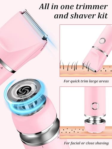 Cayzor Bikini Trimmer and Shaver Kit for Women - 2-in-1 Wet/Dry Electric Body Hair Trimmer Facial Hair Removal Cordless Waterproof Bikini Shaver Razor for Face Lip Chin Pubic Underarm Legs - Image 3