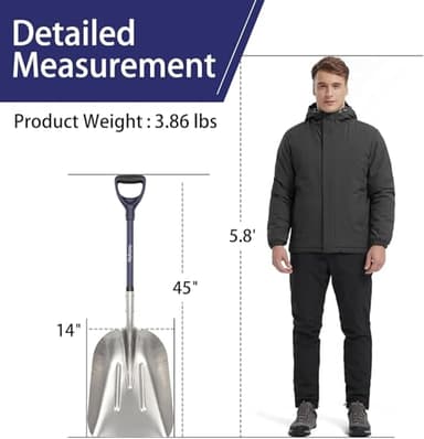 Nohovu Aluminum Snow Shovel - Large Capacity Driveway Snow Removal Tool, Fiberglass D-Handle, 45 Inch Blade - Image 8