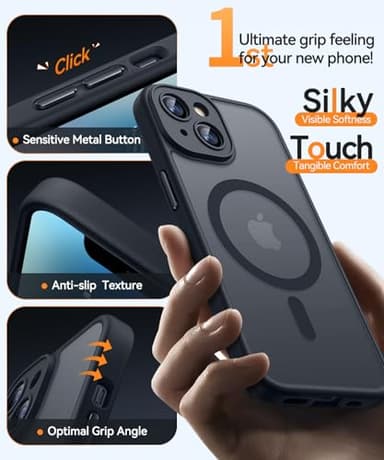 CANSHN Magnetic for iPhone 14 Plus Case, Upgraded [Full Camera Protection] [Compatible with Magsafe] [Translucent Matte] Shockproof Protective Phone Case for iPhone 14 Plus 6.7" - Black - Image 4