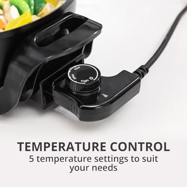 Samoris Electric Skillet with lid 3 Quart 10 Inch Round Cooker with Nonstick Coating,Electric Hot Pots and Frying Pan,Adjustable Temperature, Tempered Glass Lid with Vent, 1200W,Black - Image 4