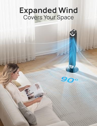Dreo Tower Fan for Bedroom, Upgraded DC 9 Speeds 25dB Ultra-Quiet Floor Fan, 90° Oscillating Fans with 28ft/s Velocity, 12H Timer, Standing Fan, Bladeless Fan Powerful for Home Office Room - Image 6