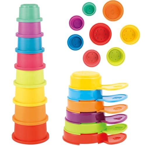 Bath Toys, 14 PCS | Safe & Educational Stacking Cups and Spoons with Numbers | Mold Free & Easy Grip Bath Toys for Baby and Toddler | Bathtub Water Toys with Early Learning Color & Shape Recognition - Image 1