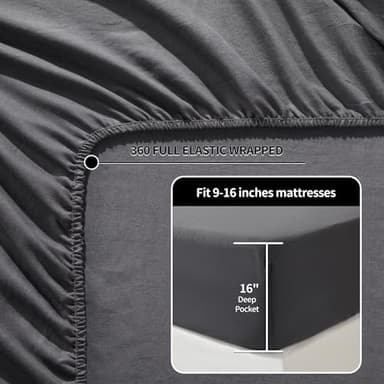 LBRO2M 100% Linen Sheet Set California King Size, Bed Sheets 4 Piece Sets, Solid Color Natural Flax Bed Sheets Soft Breathable Bedding,16" Deep Pocket,All Season (Clifornia King, Dark Grey) - Image 4