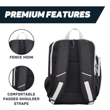 PBAW Pickleball Backpack for Men & Women – Large Gear Bag Fits 4 Paddles, Vented Shoe Compartment, 14 Pockets, Fence Hook, Dual XL Bottle Holders - Black/White - Image 7