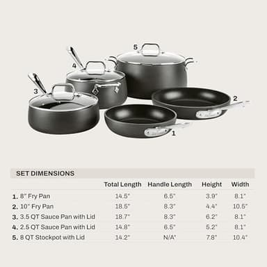All-Clad HA1 Hard Anodized Nonstick Pots and Pans Set Non Stick Cookware Sets, Oven Broiler Safe 500F, Black - Image 3