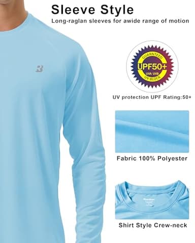 Roadbox Mens UPF 50+ UV Sun Protection Shirts Outdoor Long Sleeve SPF Diving Rash Guard for Fishing Hiking Swimming Blue - Image 4