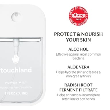 Touchland Power Mist Hydrating Hand Sanitizer Spray, DYE FREE Trio Set (Rainwater, Unscented, Beach Coco), 1 FL. OZ. Travel Size (Set of 3) - Image 5