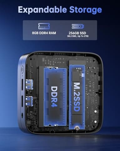 KAMRUI Essenx E1 Mini PC, Small Computer Twin Lake- N150 up to 3.6 GHz(Upgraded N100), Mini Desktop Computer 8GB DDR4 256GB SSD, 2.4G/ 5.0G WiFi, BT, 4K for Business, Home, Office Family-NAS - Image 7