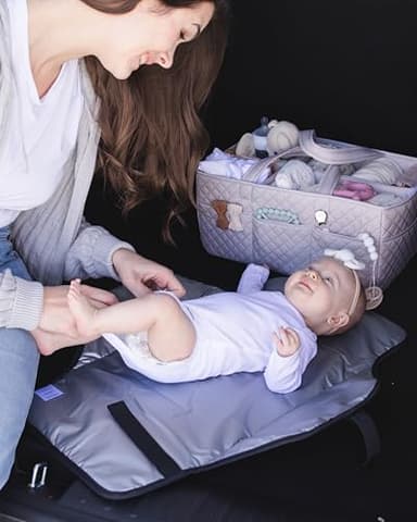Lily Miles Baby Changing Pad Portable, Diaper Changing Mat with Magnetic Latches, Waterproof Travel Pad for Diaper Bag, Newborn Essentials, Gift for Baby Shower and Registry (Black Twill, Large) - Image 8