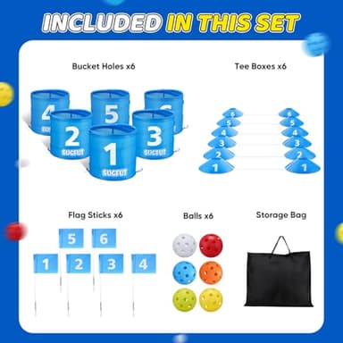SUGFUT Backyard Golf Games Blue Portable 6 Hole Golf Course Play with Golf Flags Golf Yard Games for Adults, Kids, Family - Bucket Backyard Games, Outdoor Games, Bucket Games - Image 6