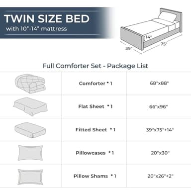 HEVUMYI Twin Comforter Set - 5-Piece All Season Bed in a Bag Twin, Ultra Soft Bedding Set with Comforter, Flat Sheet, Fitted Sheet, Pillowcases, Pillow Shams, Dark Grey - Image 8