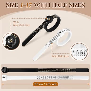 Ring Sizer Measuring Tool, 3 Types, 27 Pcs Metal Ring Sizing Kit, US Sizes 0-13 with Half Size, 2 Pcs Plastic Finger Measurer for Men/Women, USA 1-17 with Magnified Glass - Image 3