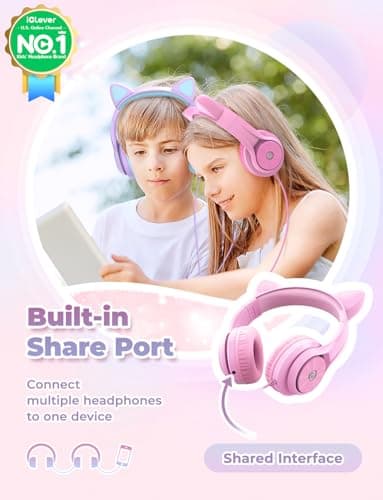 iClever Kids Headphones with Cat Ear Led Light Up, Safe Volume Limite, FunShare, Foldable, Over-Ear Headphones for Kids for School/iPad/Tablet/Travel, Meow Donut-Pink - Image 2