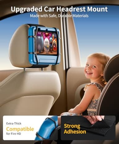 FANGOR Car Headrest Mount Holder, Tablet Holder for Kids in Back Seats, Anti-Slip Strap and Holding Net,Angle-Adjustable/Fits All 7 Inch to 12.9 Inch Tablets - Image 2