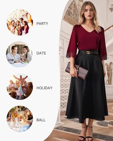 Lotusmile Dressy Tops for Women: Ladies Cocktail Tops for Women Evening Party - Elegant V Neck 3/4 Flared Sleeve Shirts - Business Casual Tops (Wine, M) - Image 5