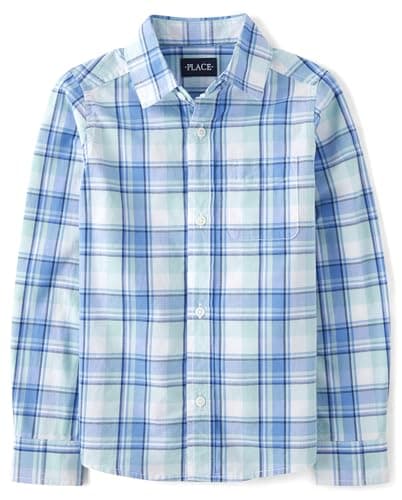 The Children's Place,Long Sleeve Poplin Button Up Shirt,Medium (7/8) - Image 1