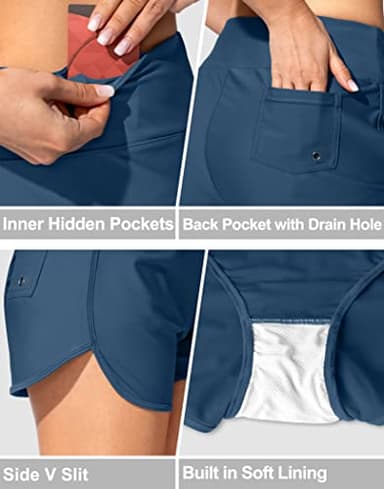 Jarvanv Women's Swim Shorts with Pockets High Waisted Tummy Control Board Swimsuit Bathing Shorts for Women with Liner Swim Bottoms(Dark Blue,XXL) - Image 4