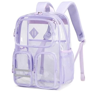 ASKSKY Clear Backpacks for School Heavy Duty Clear Bookbag Stadium Events Transparent Back Pack Girls Women, Purple - Image 1