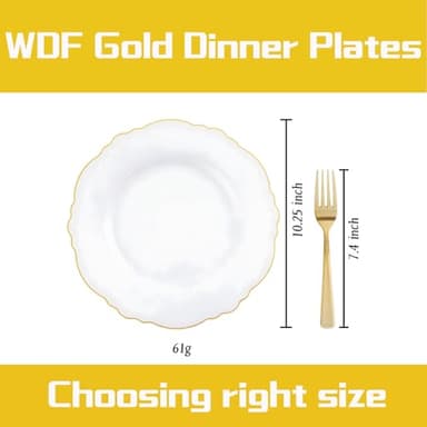 WDF 60pcs Gold Plastic Dinner Plates -10.25inch Baroque White and Gold Wedding Plates Fancy Heavy Duty Fall Plastic Plates for Upscale Thanksgiving Parties & Wedding & Birthday - Image 5