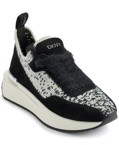 DKNY Women's Aveline Lace Up Sneaker, Black/Off White, 8 - Image 1