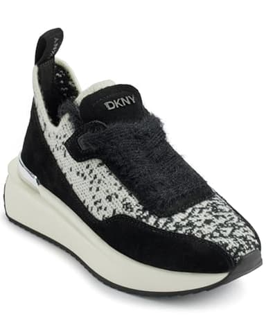 DKNY Women's Aveline Lace Up Sneaker, Black/Off White, 8 - Image 1