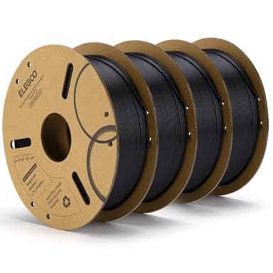 ELEGOO PLA Filament 1.75mm Black 4KG, 3D Printer Filament Bulk Dimensional Accuracy +/- 0.02mm, 4 Pack 1kg Cardboard Spool(2.2lbs) 3D Printing Filament Fits for Most FDM 3D Printers - Image 1