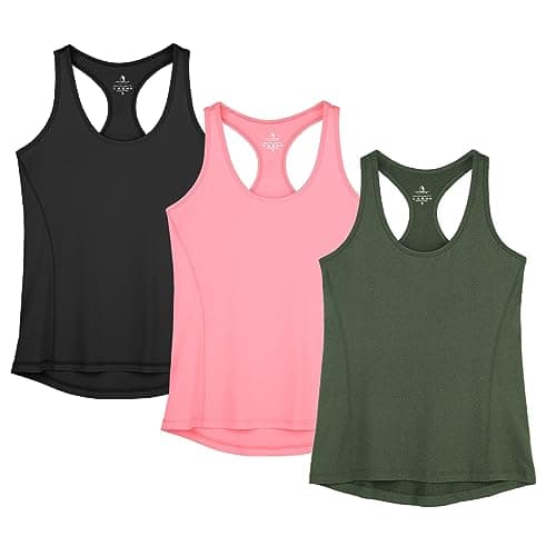 icyzone Workout Tank Tops for Women - Racerback Athletic Yoga Tops, Running Exercise Gym Shirts(Pack of 3) (Solid Black/Pale Pink/Dark Green, S) - Image 1
