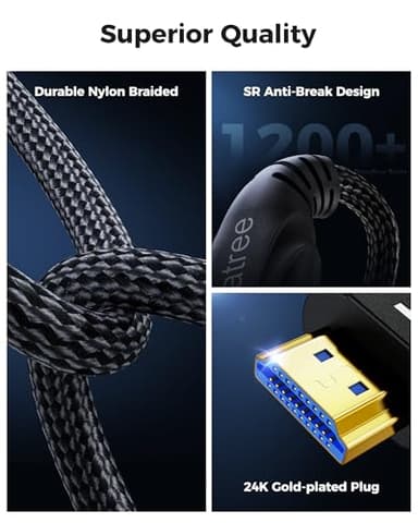 Cratree HDMI Cable 15FT Long - Certified 8K Ultra High Speed HDMI Cable,48Gbps Braided HDMI Cord,8K 60hz,4K 120hz,eARC,HDCP 2.2&2.3 - Compatible for HDTV/PS5 - Image 3