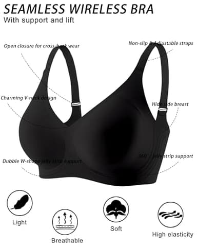 Gailife Smooth Wireless Bras for Women No Underwire Comfort Seamless Supportive Bra Raceback Push Up Bralettes Full Coverage -BK,L Black - Image 5