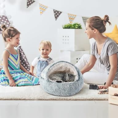 CATISM Cozy Cat Pod - Plush Hooded Cat Bed Cave, Self Warming, Removable Washable with Non-Slip Bottom - Image 9