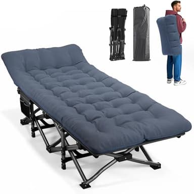 ATORPOK Camping Cot for Adults with Cushion Comfortable, Portable Folding Bed for Sleeping Supports 450 lbs (Blue) - Image 1