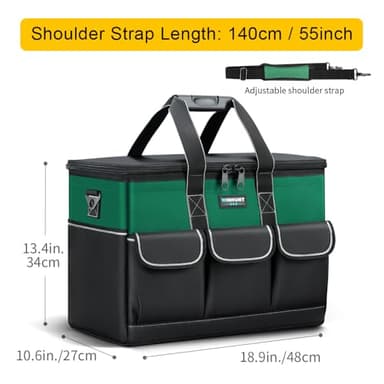 WINHUINT Large Tool Bag, 19-inch Wide Mouth Tool Organiser, 600 Denier with 6 Interior 8 Exterior Pockets Electricians Tool Bag for Home DIY & Equipment Storage, Green and Black (19 inch) - Image 2