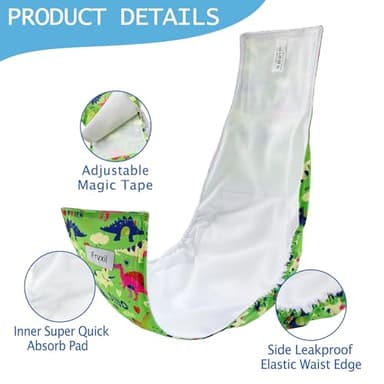 Frvxil Washable Male Dog Diapers: Reusable Belly Bands for Puppy - 3 Pack Absorbent Doggy Wraps (Dinosaur, Medium, Count, 3) - Image 2