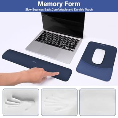 MOSISO Wrist Rest Support for Mouse Pad&Keyboard Set, Rectangular Ergonomic Mousepad Non-Slip Base Home/Office Pain Relief&Easy Typing Pad with Neoprene Cloth&Raised Curved Memory Foam, Navy Blue - Image 4