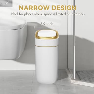 ELPHECO Slim Bathroom Trash Can with Lid, 2.5 Gallon Automatic Adsorption Garbage Can, Sensor Trash Bin, Slim Waterproof Garbage Can, Smart Waste Bin for Narrow Space, Bag Self-Absorbing, Golden - Image 5