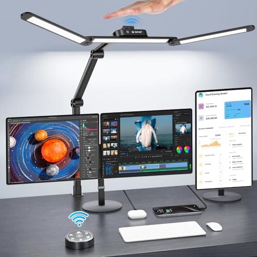Syrinx LED Desk Lamp, Architect Desk Lamps for Home Office with Gesture Switch & Remote Control, 24W Bright Desk Light with 50 Light Modes Eye-Caring Desk Lamp with Clamp for Reading Study Workbench - Image 1