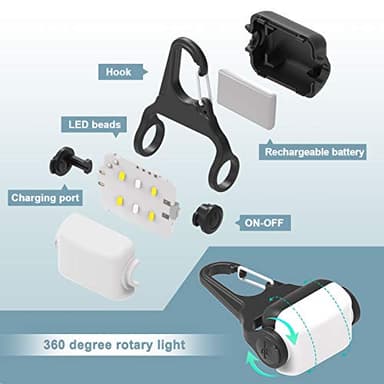 Clip-on USB-C Rechargeable Night Walking Dog Collar Light - 3 Modes, IP65 Waterproof, LED Safety Light for Running, Camping, Climbing, Bike - 2 Pack - Image 5