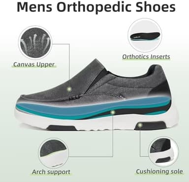 OrthoComfoot Men's Orthopedic Comfortable Slip-On Shoes with Arch Support, Orthotic Loafers for Plantar Fasciitis, Canvas Leisure Vintage Flat Walking Shoes for Foot and Heel Pain Relief - Image 4