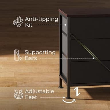 Huuger 70 Inch Dresser for Bedroom, TV Stand for 65, 75, 80 Inch TV, 12 Drawer Long Dresser, Large Storage Organizer Unit, Wide Chest of Drawer with Storage, Fabric Drawer for Living Room, Dark Grey - Image 8