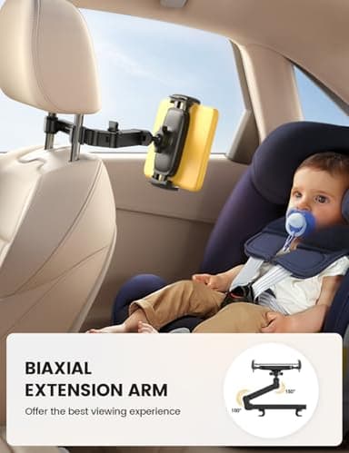 Lamicall Car Headrest Tablet Holder - [3 in 1 Extension Arm] Adjustable Tablet Car Mount for Back Seat, Road Trip Essentials for Kids, for 4.7-11" Device Like iPad Pro, Air, Mini, Galaxy, Fire, Black - Image 2