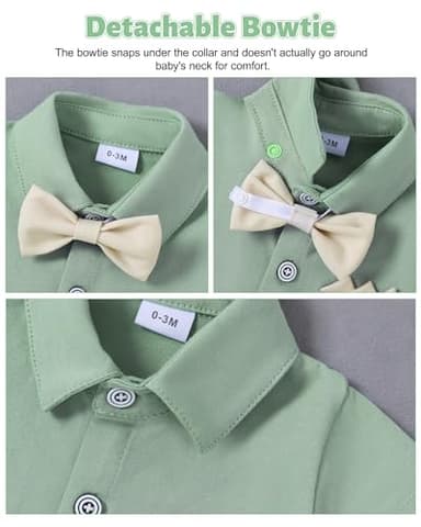 SANMIO Baby Boy Clothes Suits 0-24M Infant Gentleman Wedding Outfits, Short Sleeve Dress Romper Bowtie+Detachable Suspenders - Image 4