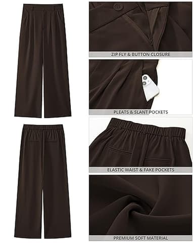 GRAPENT Business Pants for Women - High Waisted Wide Leg Slacks in Brown Chocolate - Petite Sizes XXL, 20, 22 - Image 5