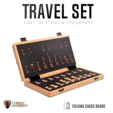 15 Inch Magnetic Wooden Chess Set for Adults & Kids - Folding Travel Chess Board with Handcrafted Staunton Pieces, Extra Queens, and Storage Slots - Image 8